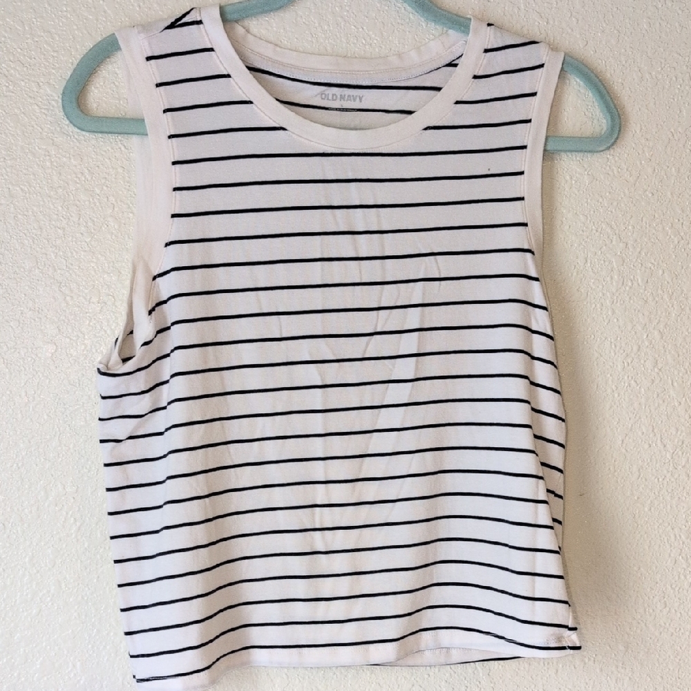 Old Navy Women's Tank Top - White with Black Stripes
